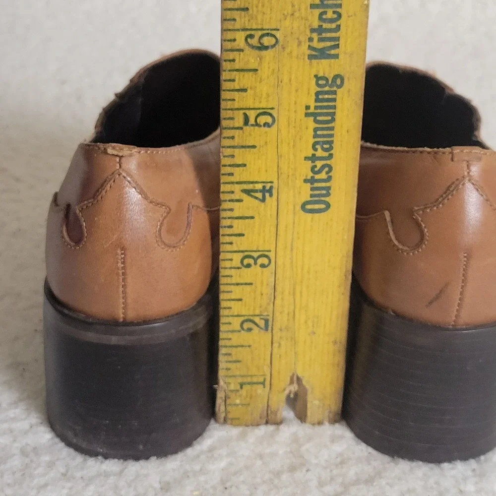 Markon Tan Leather‎ Western Booties Pointed Toe Stacked Block Heel Size 8